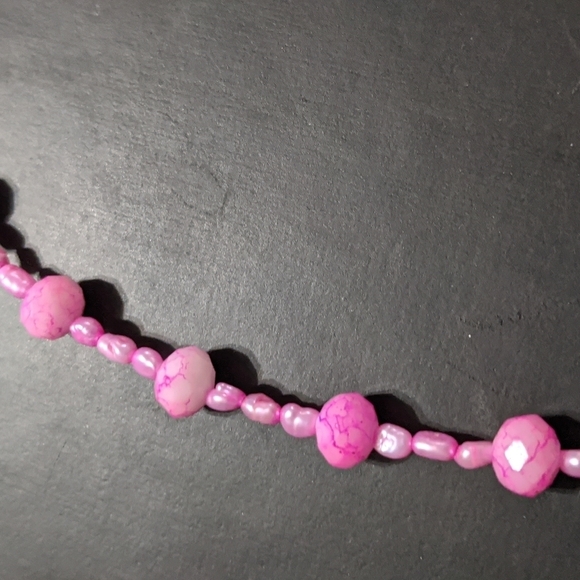 Pink Rice Pearl and Swirl Pink Faceted Crystal Statement Necklace - Picture 3 of 4